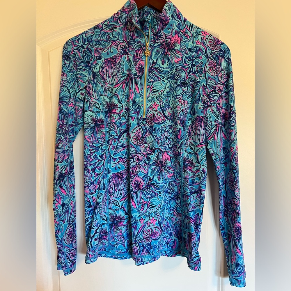 Lilly Pulitzer Luxletic Floral 1/4 Zip Top - Blue and Pink